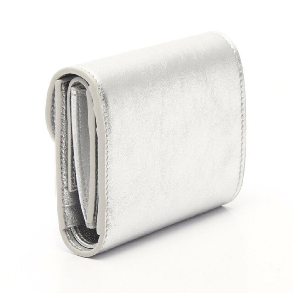 Celine Triomphe Wallet Leather Flap Silver